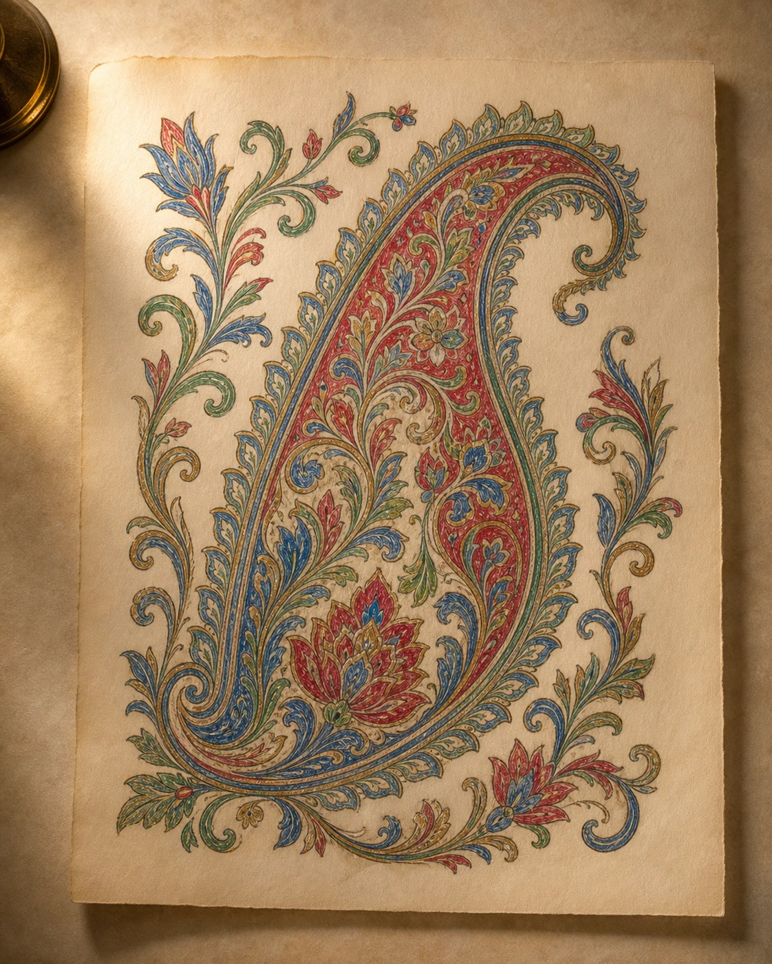 Finished hand-colored boteh page
